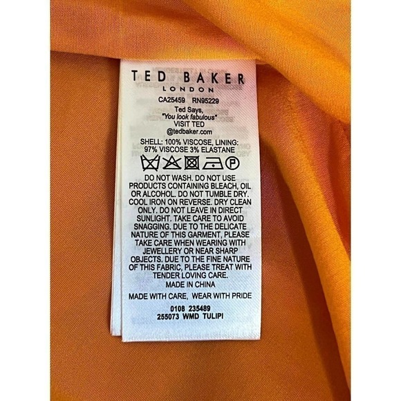 TED Baker High‎ Neck Paneled Midi Dress Tangerine Orange Sz 2 - Picture 7 of 9